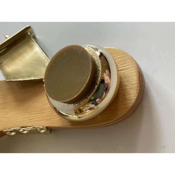 Womens Sandals KATE SPADE Gold Leather Wood Soles Size 8 Slip on Shoes - Picture 8 of 10